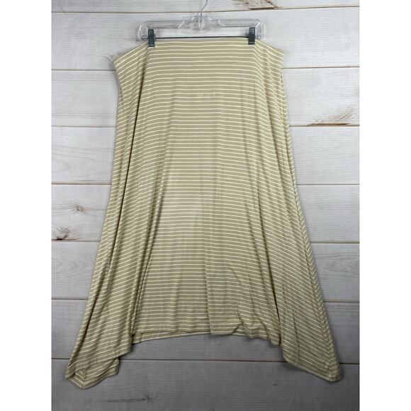 J Jill Midi Skirt XL Beige White Stripe Elastic Waist Pull On Stretch Asymmetric - Picture 7 of 7